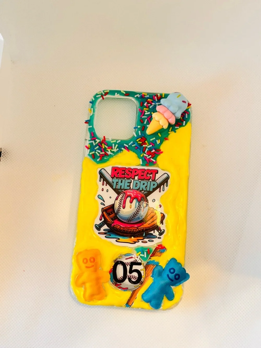 Yellow Decorative Baseball The Drip Ice cream whit 3D charms